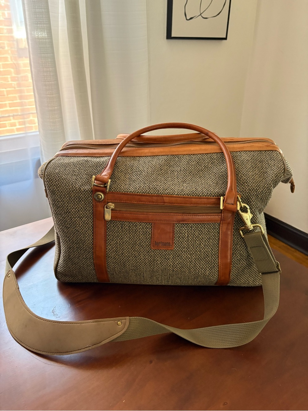 Vintage Hartmann tweed leather duffle overnight bag weekend traveler luggage